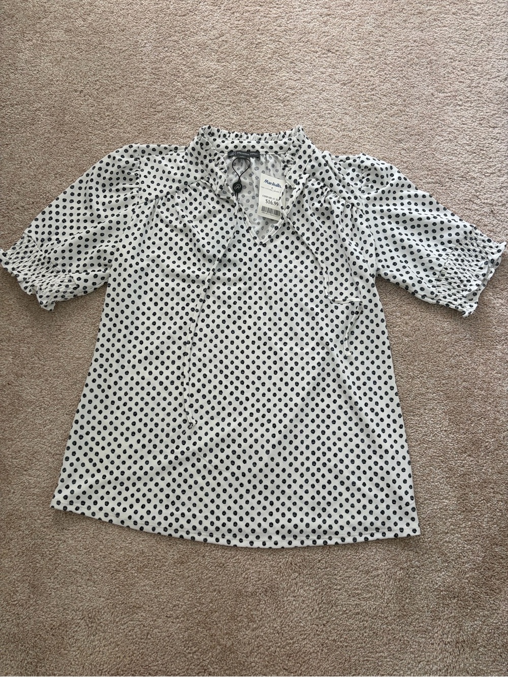 Adrianna Papell White Blouse with Black Polka Dots